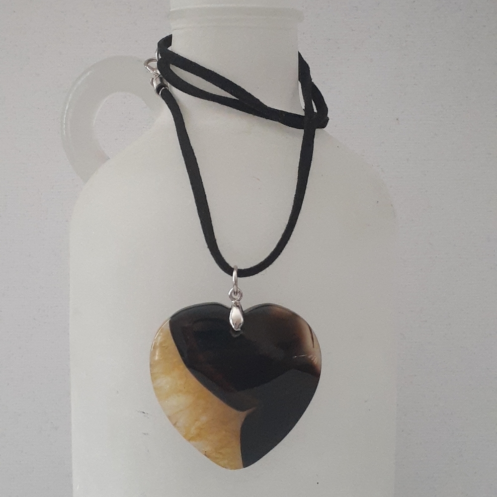 Yellow and Black Heart Agate Pendant Necklace